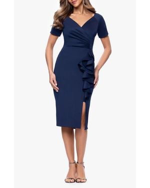 Xscape Evenings Ruffle Scuba Cocktail Dress - Blue