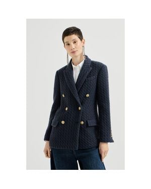 Brunello Cucinelli Cashmere Cable Knit Blazer With Monili - Blue