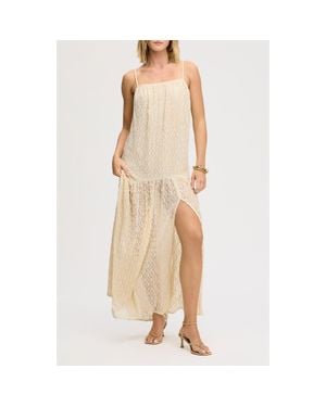 Sam Edelman Sleeveless Lace Drop Waist Midi Dress - Natural