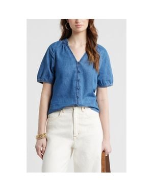 Treasure & Bond V-Neck Chambray Top - Blue