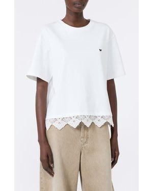 Weekend by Maxmara Sala Lace Hem Cotton T-Shirt - White