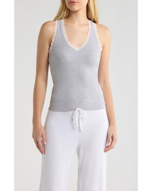 Open Edit Daydream Rib Lace Trim Tank - White