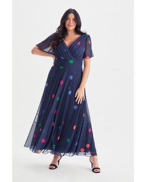 Scarlett & Jo Isabelle Short Sleeve V-Neck Maxi Dress - Blue