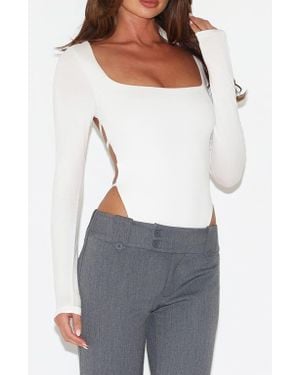 Tiger Mist Minerva Strappy Open Back Long Sleeve Bodysuit - Gray