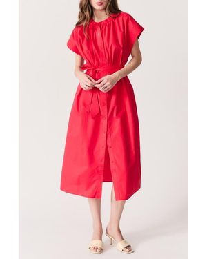 DELUC Cancela Cap Sleeve Cotton Poplin Shirtdress - Red