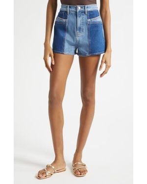 Veronica Beard Elijah Colorblock Denim Shorts - Blue