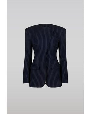 Saemdi Pinstripe Suit Jacket - Blue