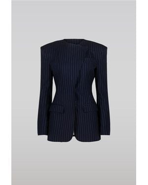Saemdi Pinstripe Suit Jacket - Blue