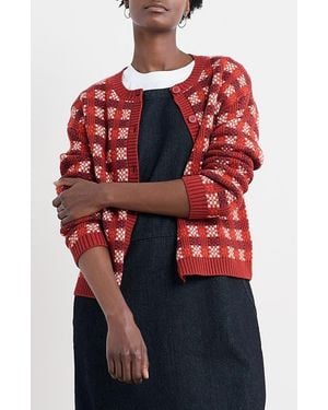 Seasalt Cornwall Kensa Check Organic Cotton Jacquard Cardigan - Red