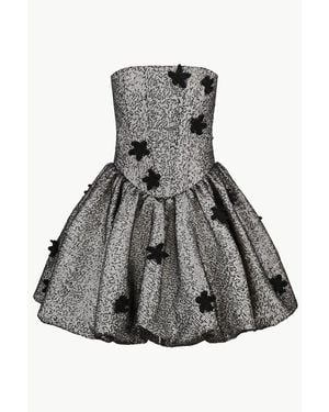 Malva Florea Sequin Balloon-Hem Mini Dress With Crochet Florals - Black