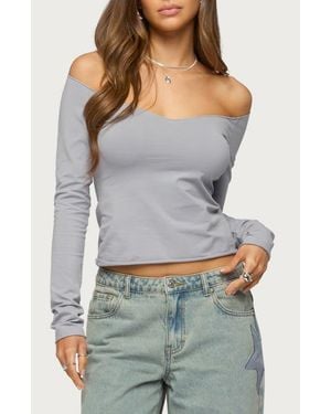 Edikted Nattie Off The Shoulder V-Neck Top - Gray