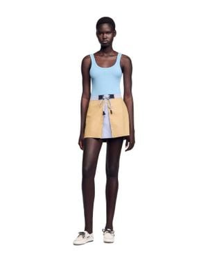 Sandro Short Dual-Material Skirt - Natural