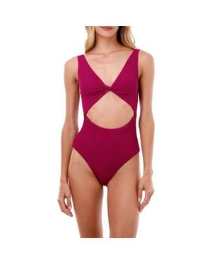MALAI Raspberry Textured Wave Cutout One-Piece Swimsuit