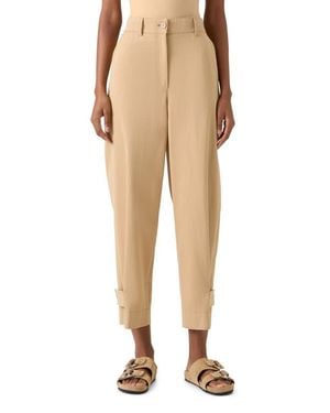 Akris Punto Fraser High Waist Cotton Gabardine Barrel Leg Pants - Natural