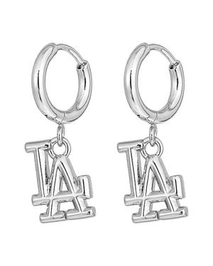 Luv Aj Mlb Los Angeles Dodgers Logo Charm Huggie Hoop Earrings - White