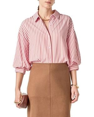 English Factory Stripe Balloon Sleeve Button-Up Shirt - Pink