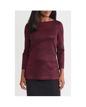 Misook Metallic Tonal Stripe Tunic - Red