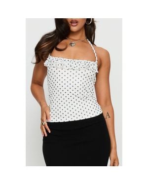 Princess Polly Days Of Summer Dot Ruffle Halter Top - Black