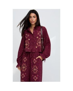 Raffya Anai Half Placket Embroidered Blouse