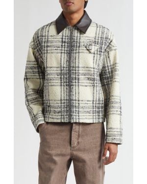 Bottega Veneta Compact Bouclé Check Wool Blend Jacket With Leather Trim - Multicolor