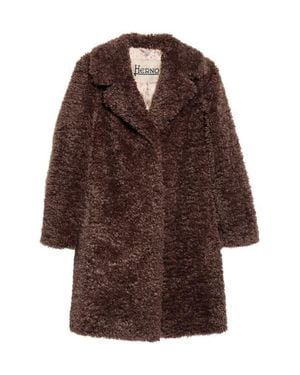 Herno Curly Faux Fur Coat - Brown