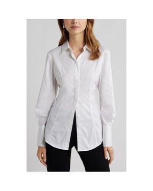 Open Edit Seam Detail Split Back Stretch Cotton Poplin Shirt - Gray