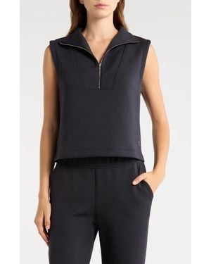 Mpg Dreamweave Sleeveless Half Zip Mock Neck Top - Black