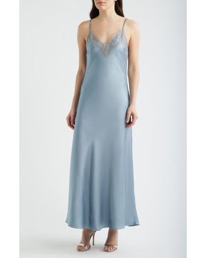 Lucy Paris Cassias Lace Detail Sleeveless Satin Gown - Blue