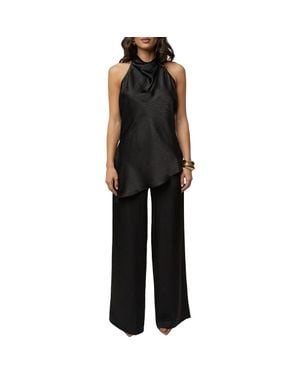 JLUXLABEL Draped Satin Pant Set - Black