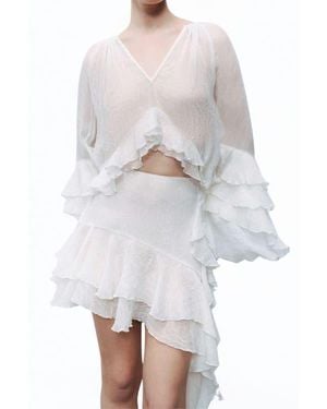 Nocturne Ruffle Asymmetric Mini Skirt - White
