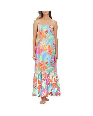 Rod Beattie Shirred Bow Back Tiered Maxi Cover-Up Sundress - Blue
