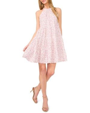 Cece Floral Sleeveless Tiered Linen & Cotton Dress - Pink