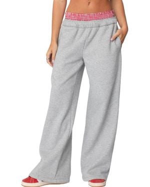 Edikted Gingham Waist Wide Leg Sweatpants - Gray