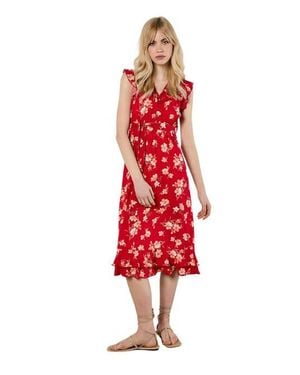 Apricot Rock Cress Floral Ditsy Midi Dress - Red