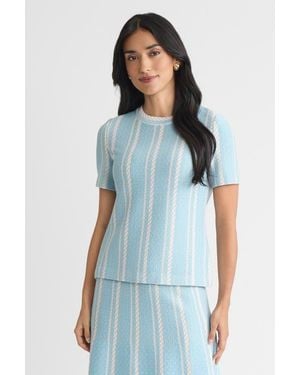 Ming Wang Roadmap Pattern Soft Knit Top - Blue