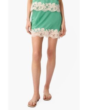 Cami NYC Inez Lace Trim Silk Miniskirt - Green