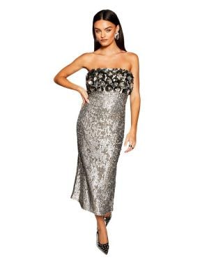 Warehouse Runway Column Midi Dress - Metallic