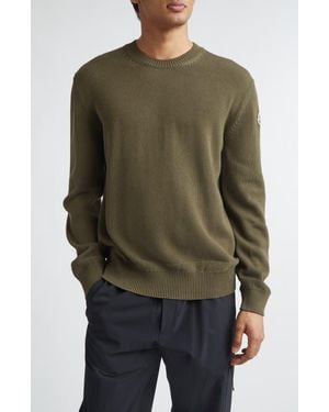 Moncler Logo Patch Cotton Crewneck Sweater - Green