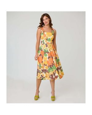 Unique Vintage Picnic Perfect Midi Dress - Orange