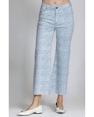 Apny Print Crop Wide Leg Jeans - Blue