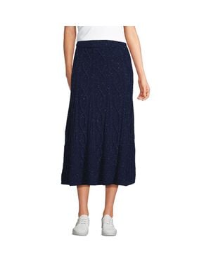 Lands' End Cozy Lofty Cable Fluted Midi Sweater Skirt - Blue