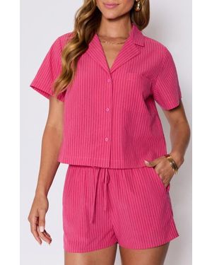 Vici Collection Mara Stripe Cotton Blend Camp Shirt (Nordstrom Exclusive) - Pink