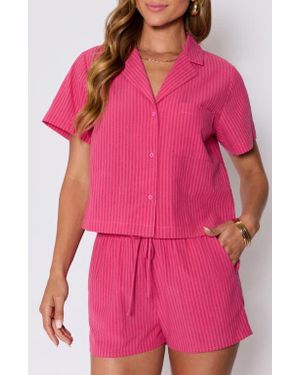 Vici Collection Mara Stripe Cotton Blend Camp Shirt - Pink