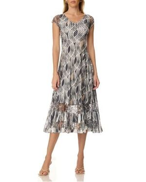 Komarov Lace Inset Charmuese Dress With Cap Sleeves - Multicolor