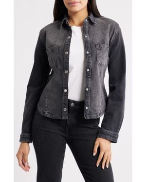 WARP+WEFT Pmi Western Denim Fitted Waist Snap-Up Shirt - Black