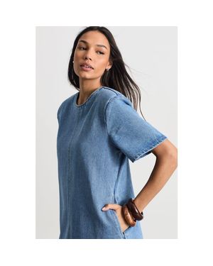 Warehouse Denim Side Split Midi Dress - Blue
