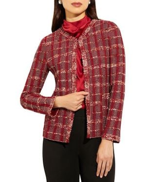 Misook Eyelash Tweed Knit Jacket - Red