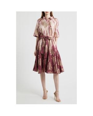 Kobi Halperin Tara Metallic Print Tie Waist Dress - Red