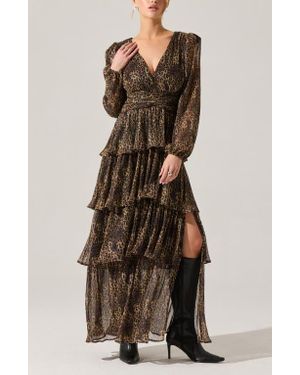 Astr Anora Metallic Long Sleeve Dress - Multicolor