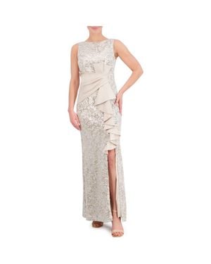 Eliza J Sequin Ruffle Sleeveless Lace Trumpet Gown - Multicolor